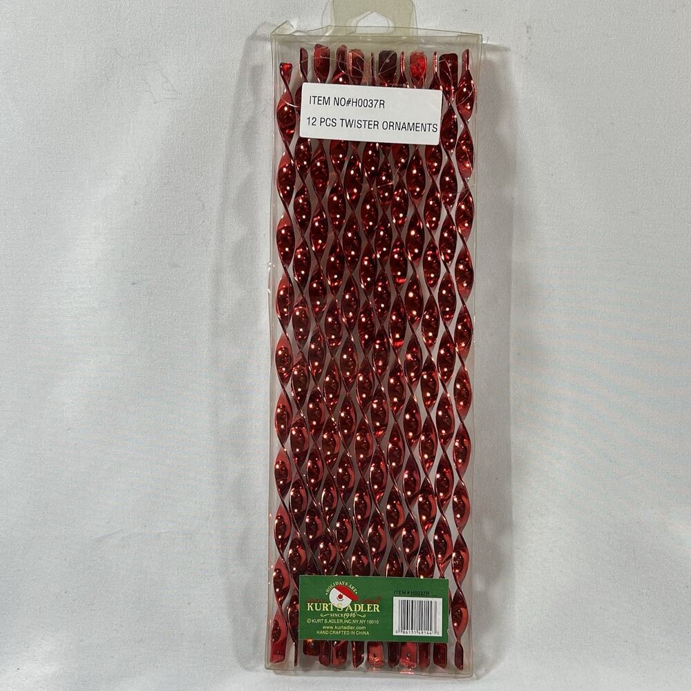 Kurt Adler Christmas Twister Ornaments Icicles RED Spiral Decor Set of 24 11”